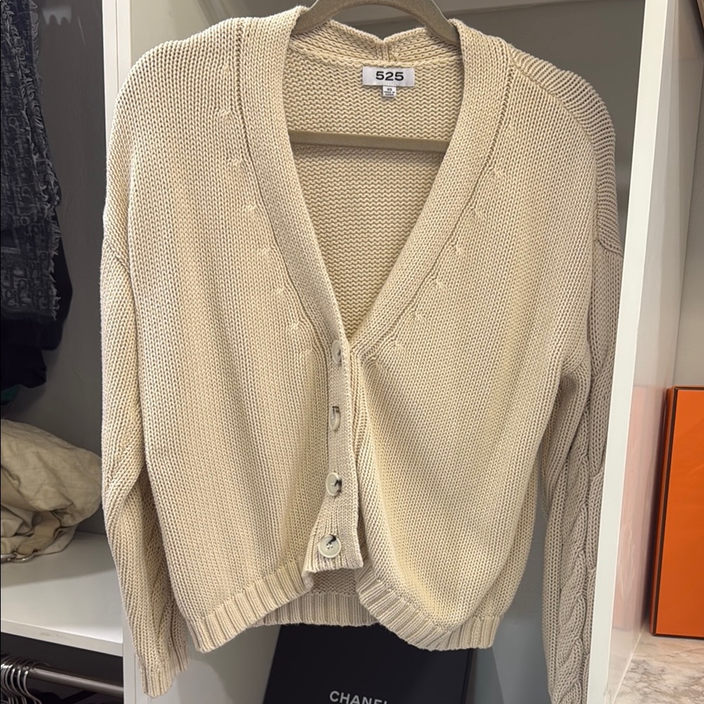 Beige Cable Knit Cardigan Sweater
